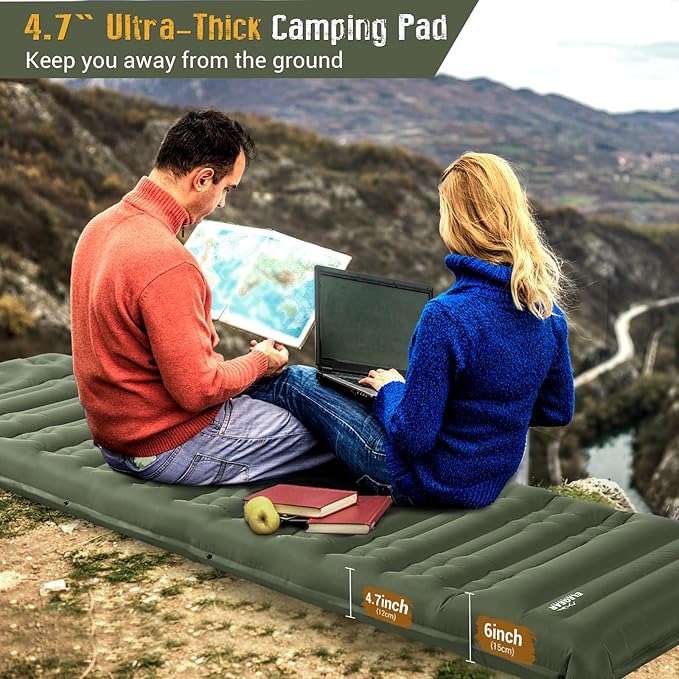 Elegear CumbreX Single Sleeping Pad for Camping, 4.7" Ultra-Thick Inflatable Camping Sleeping Pad with Built-in Foot Pump & Quick Inflation, Portable Camping Sleeping Mat for Backpacking Hiking Tent