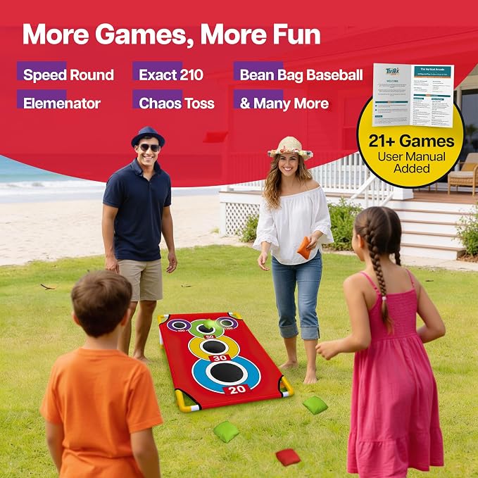 Cornhole Board with 21+ Games, 8 Bean Bags - Arcade Style Corn Hole Games for Adults and Kids, Portable Outdoor Yard Games for Kids & Family, Beach, Camping and Parties, 24x36