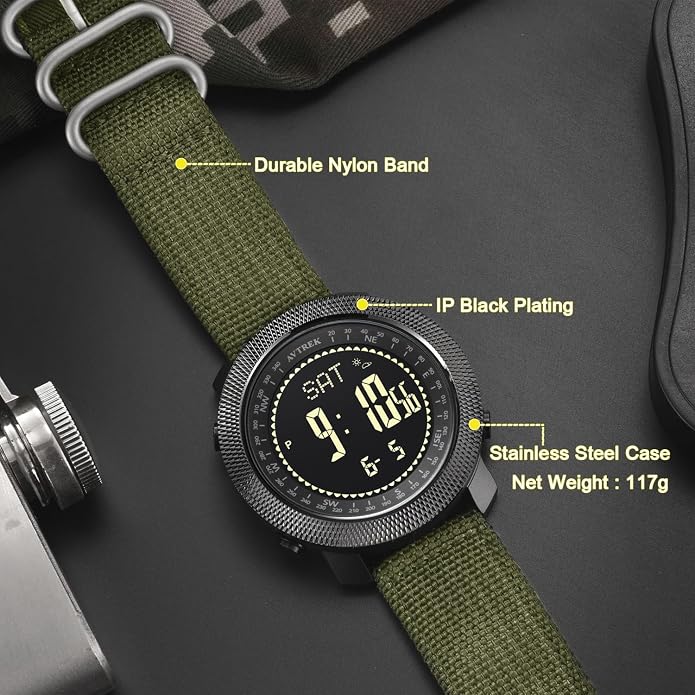 AVTREK Mens Outdoor Sport Tactical Survival Watches Hiking Digital Wrist Watch Waterproof Swimming Military Army Altimeter Barometer Compass Watches