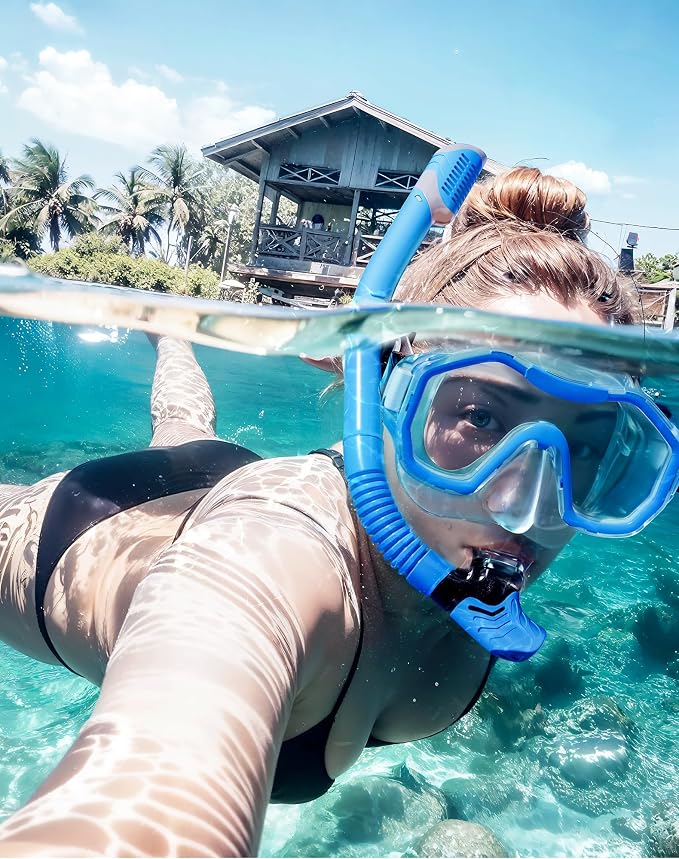 Snorkeling Gear for Adults Kids, Dry-Top Snorkel Set, 180°Panoramic Wide View Diving Mask Breathing Freely Snorkel Mask for Snorkeling Scuba Diving Swimming Travel
