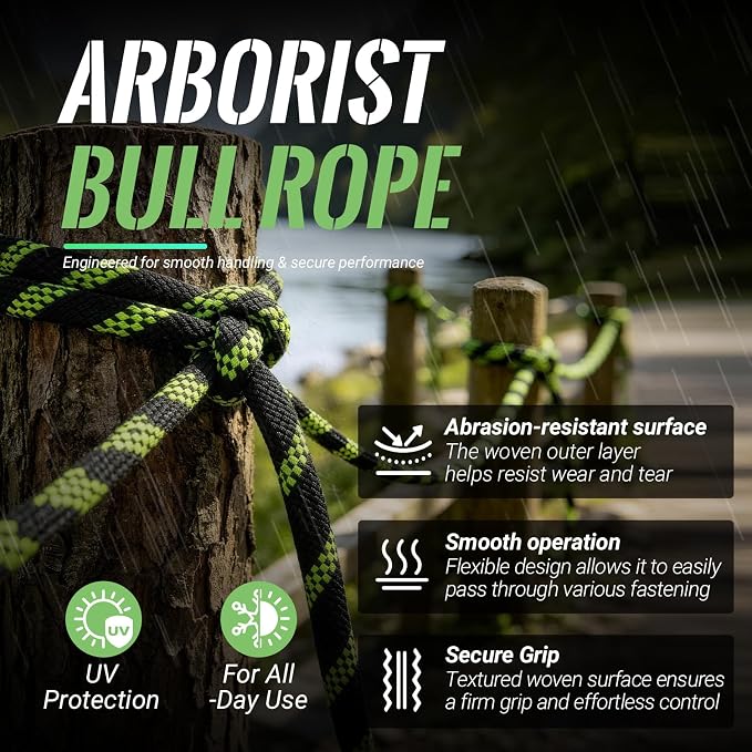 10mm/12.7mm Arborist Rope,3825lbs-9000lbs Double Braided Arborist Bull Rope for Tree Rigging & Pulling,Heavy Duty Rope for Tree Work,Rappelling, Swing Sailing Hiking Camping