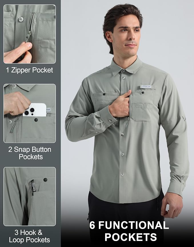 Pioneer Camp Men's Sun Protection Fishing Shirts UPF50+ Long Sleeve UV Quick Dry Cooling Shirts for Travel Camping Hiking