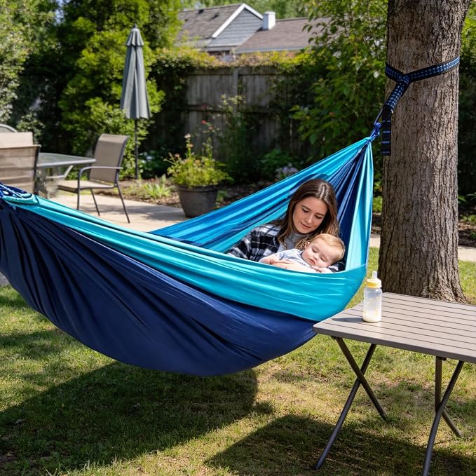 Camping Hammocks, Double & Single Hammock with Tree Straps,Portable Lightweight Parachute Nylon Camping Gear for Outside Hiking Beach Backpack Survival Travel- Up to 500lbs