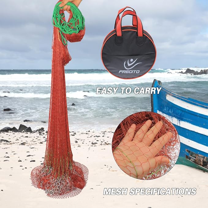 Nylon Monofilament Cast Net, 4FT/6FT/7FT/8FT/9FT/10FT/12FT American Style Hand Throwing Fishing Net with Iron Chain Weights for Saltwater and Freshwater