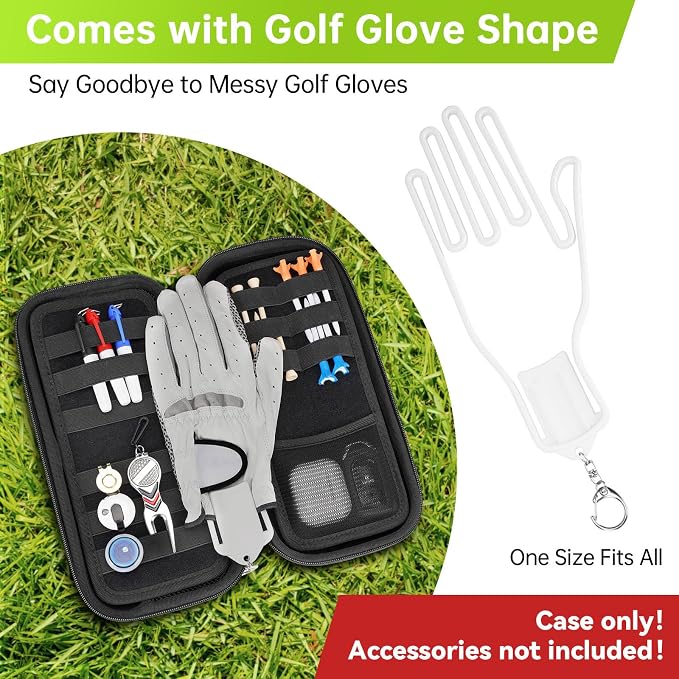 YOREPEK Golf Glove Holder with Removable Glove Shaper, Golf Valentines Gift, Protective Hard Shell Golf Accessories Case Bag with 2 Dividers Fits Balls, Tees, Markers, Cool Gifts for Golfers