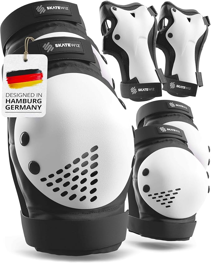 SKATEWIZ Skateboard Pads Protective Gear Set for Kids and Adults - Smash - Roller Skate Pads [6pc] with Wrist Guards - Skating Protective Gear - Roller Derby