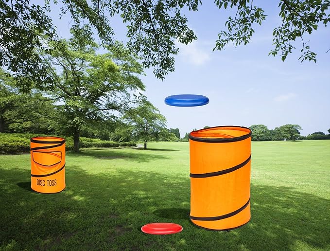 Win SPORTS Folding Disc Toss Game Set - Flying Disc Toss Dunk Game Set - Includes 2 Disc Targets with Bean Bag & 2 Flying Discs & Carrying Case - Great for Backyard,BBQs,Tailgating