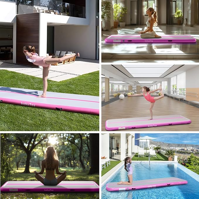 Air Mat Tumble Track 4 inches Thickness Inflatable Gymnastics Mat for Home Use/Training/Cheerleading/Yoga 10/13/16/20ft with Electric Air Pump