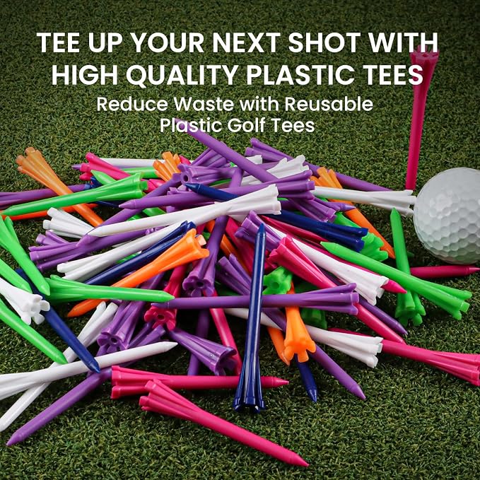FINGER TEN Golf Tees Plastic Unbreakable Easy to Find Bulk Value 200/500/1000 Count, 2 3/4 3 1/4 Inch Tee Driving Range Reduce Friction, Green Red White USA Flag Practice