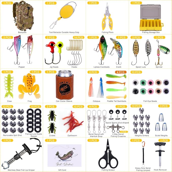 Fishing Fishing Tool Kit Gifts for Men Dad, Dad Fishing Backpack Gear Kit Lures Tackle Box Gift, Best Gifts for Fisherman Birthday, Fish Tools & Accessories Equipment Gift Set for Men Fishermen