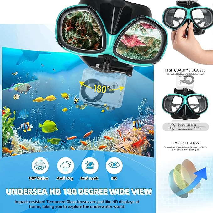 Snorkeling Gear for Adults Youth, Nearsighted Anti-Fog Diving Mask & Silicone Dry Snorkel for Scuba Diving Spearfishing Freediving
