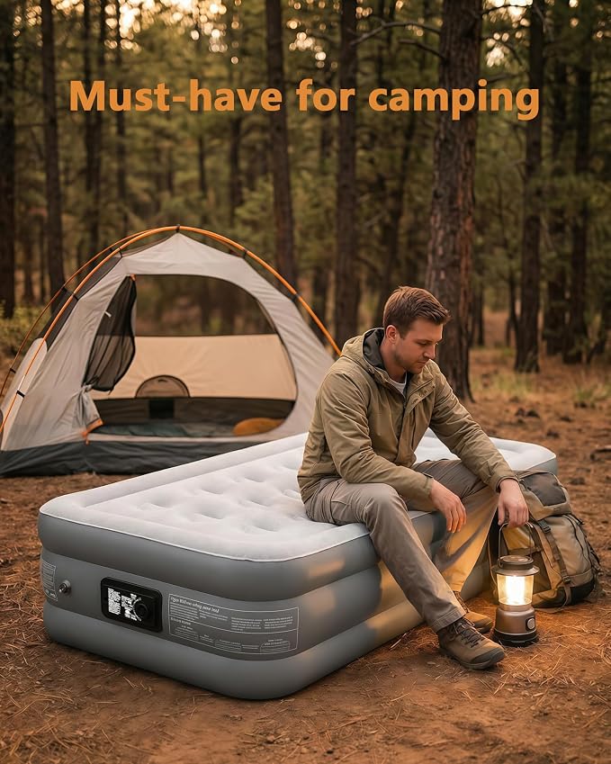 air Mattress, 18-inch Thickened Twin air Mattress, Suitable for Home use, Camping and Travel, Features Quick Inflation and deflation to Save You time (Dark Gray, Twin)