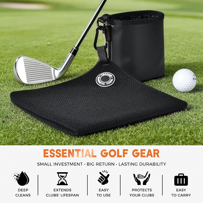 Tecoom Magnetic Golf Towel, Premium Ultra Absorbent Waffle Microfiber, Double-Stitched Edging, Strong Magnet for Golf Carts, Bags and Clubs, 18"x18" Portable Golf Accessories, Gift for Men Women
