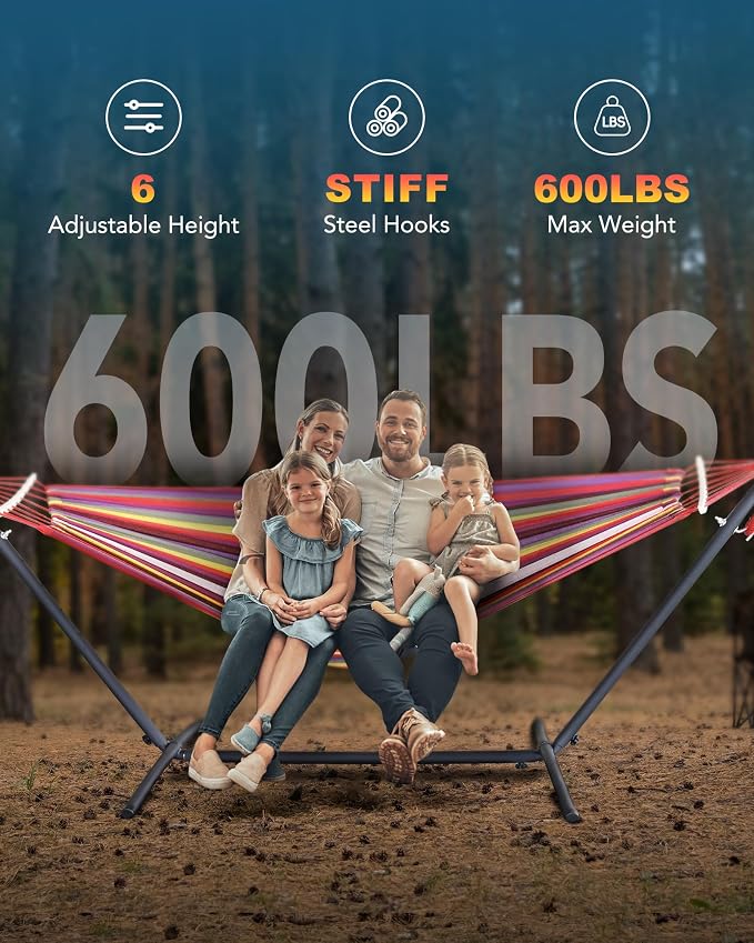 EveryFun Double Hammock with Heavy-Duty Steel Stand,Portable,Easy Assembly,600lbs Weight Capacity,Suit for Indoor,Yard,Camping,or Outdoor