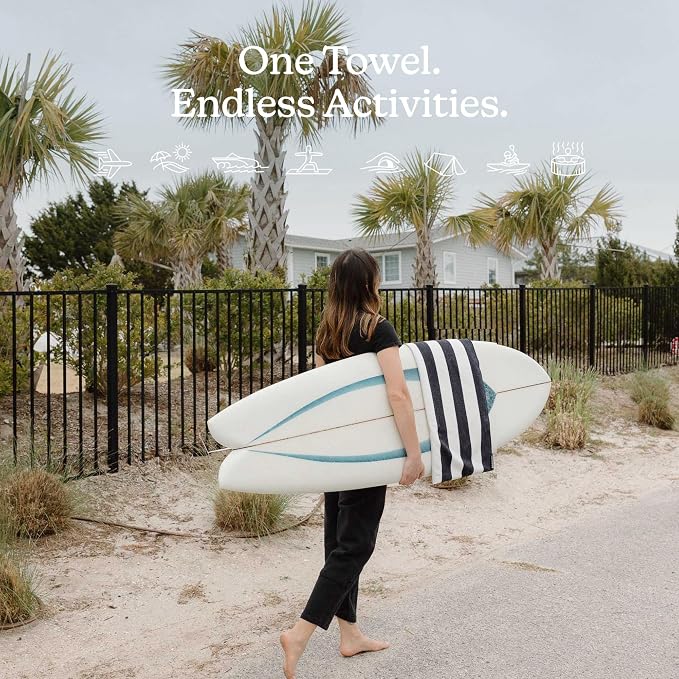Nomadix Original Towel - Perfect for Beach, Pool, Travel, Camping, Yoga - Made with Recycled Materials - Super Absorbent - Sand Resistant - Cabana Stripe Black - 72.5x30
