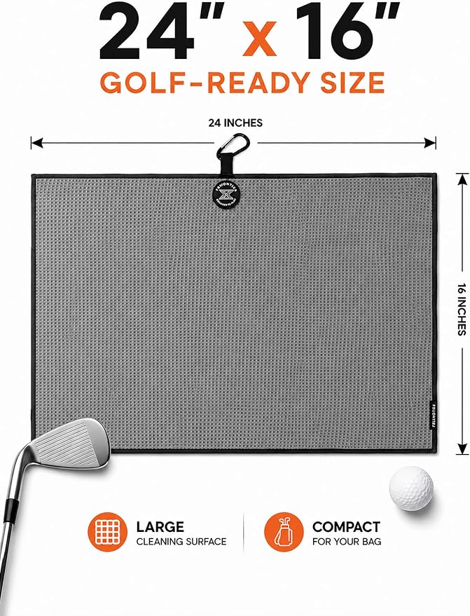Magnetic Golf Towel with Cleaning Pocket, 24"x16" Ultra-Absorbent Waffle Microfiber Golf Towel with Magnet & Clip for Golf Bag, Carts and Clubs, Golf Accessories Gift for Men Women Golfers