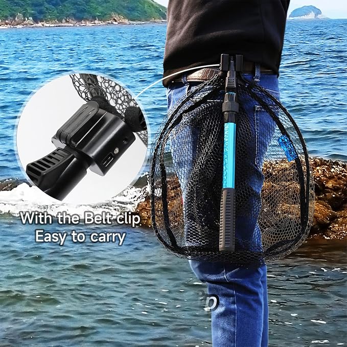 SANLIKE Collapsible Telescopic Fishing Net Rubber Coated Fresh/Salt Water