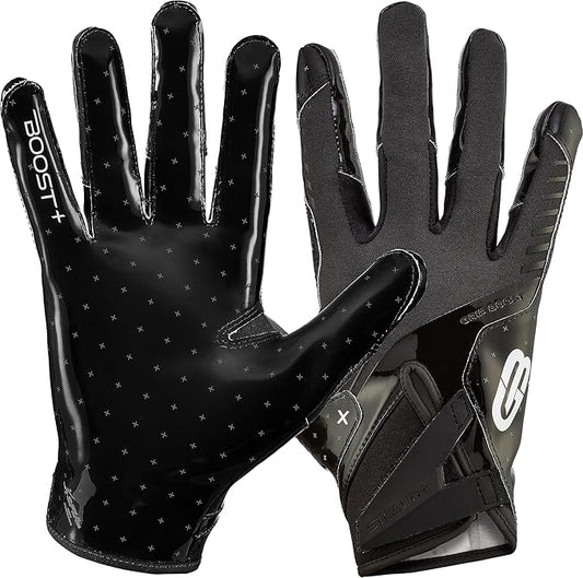 Grip Boost Football Gloves - Solid Stealth 6.0 Boost Plus Sticky Technology - Adult and Youth Football Gloves for Wide Receiver - Men's and Boys Sizes