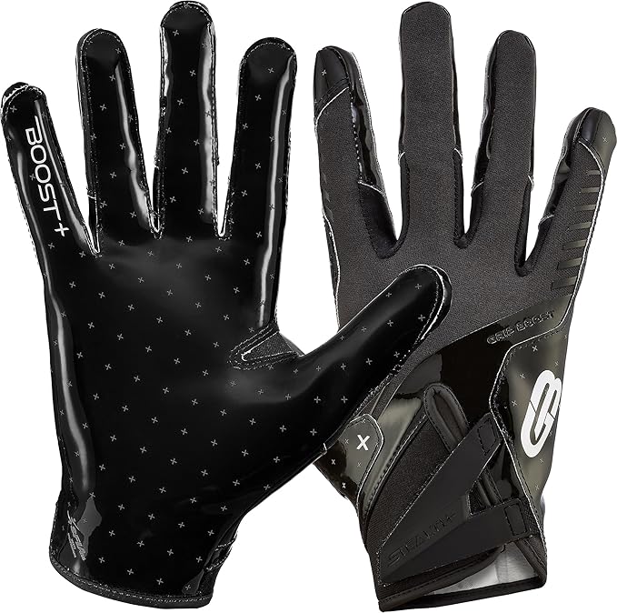 Grip Boost Football Gloves - Solid Stealth 6.0 Boost Plus Sticky Technology - Adult and Youth Football Gloves for Wide Receiver - Men's and Boys Sizes