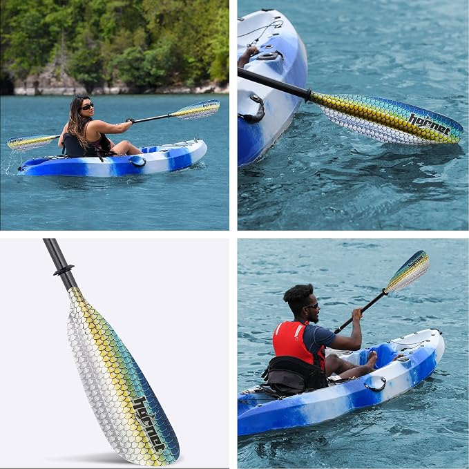 Hornet Watersports Fiberglass Kayak Paddle for Adults- Ideal for Touring, Fishing and Boating- 90.5 inches / 230CM Adjustable with Carbon Fiber Shaft- Kayak Oars Kayaking Equipment