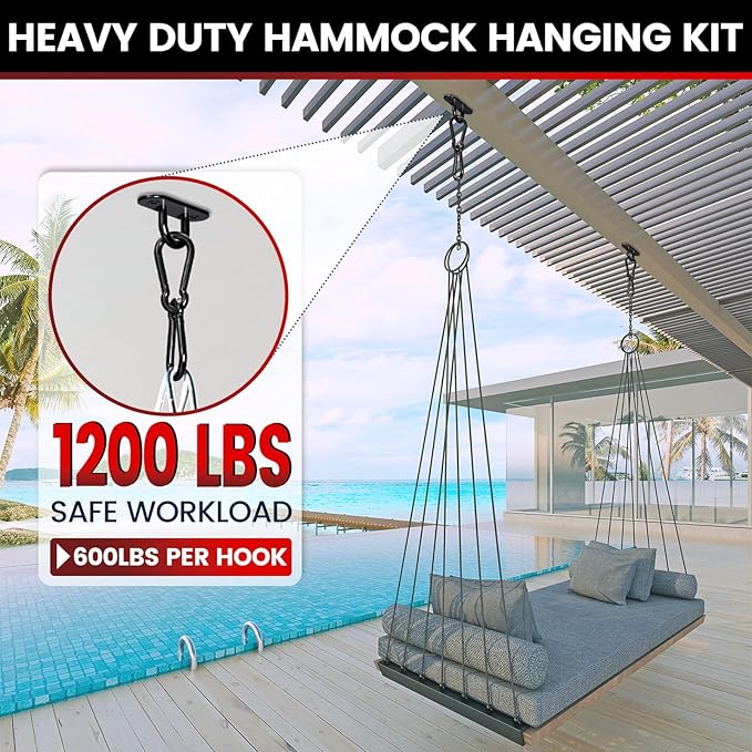 sprookber 304 Stainless Steel Pad Eye Snap Hooks, M8 Heavy Duty Ceiling Hooks, 1200 lb Capacity Hammock Swing Hanging kit, Plant Hangers, Marine Hardware Staple Hook Loop with Screws, Set of 8(Black)