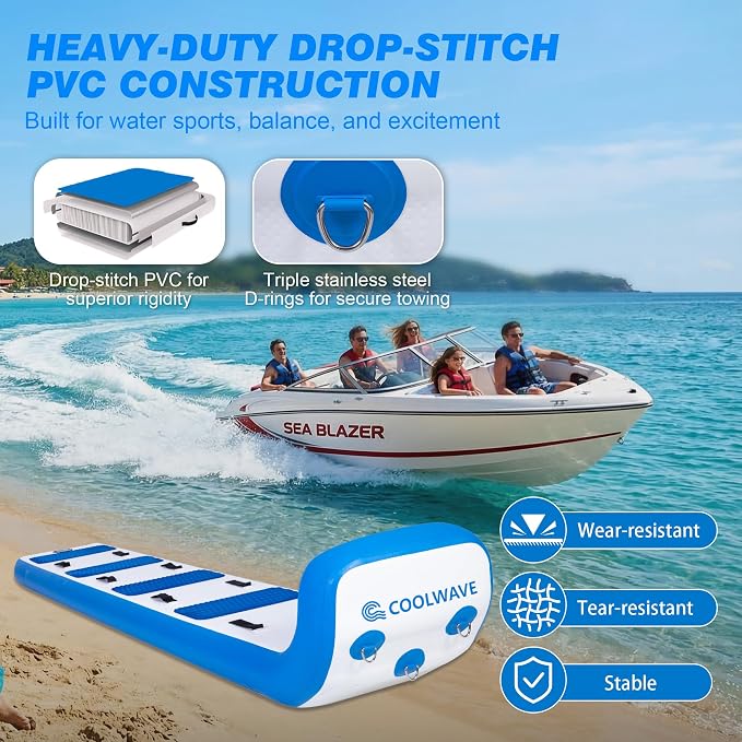 COOLWAVE Water Tubes for Boats, 1-3 Person Towable Tube for Boating, Heavy Duty Inflatable Boat Tube for Lake, Water Sport Towables with Foam Pads and Handles, Available in 6FT and 10FT