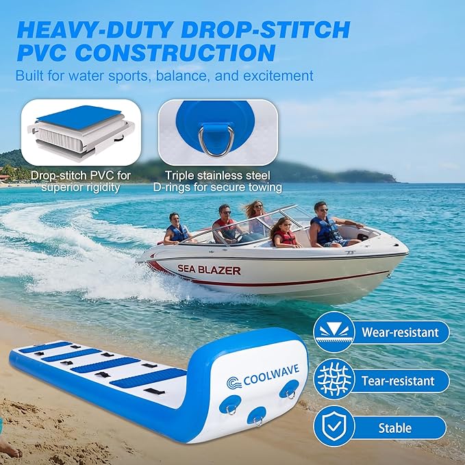 COOLWAVE Water Tubes for Boats, 1-3 Person Towable Tube for Boating, Heavy Duty Inflatable Boat Tube for Lake, Water Sport Towables with Foam Pads and Handles, Available in 6FT and 10FT