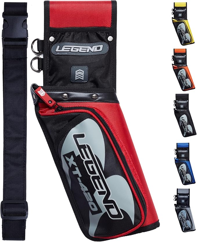 Legend XT420 Field Quiver - Left or Right-Handed Quiver Arrow Holder, Archery Quiver with 3 Arrow Tube, Durable Nylon Hip Quivers with Multiple Pockets for Archery Accessories, Score Card & Tools