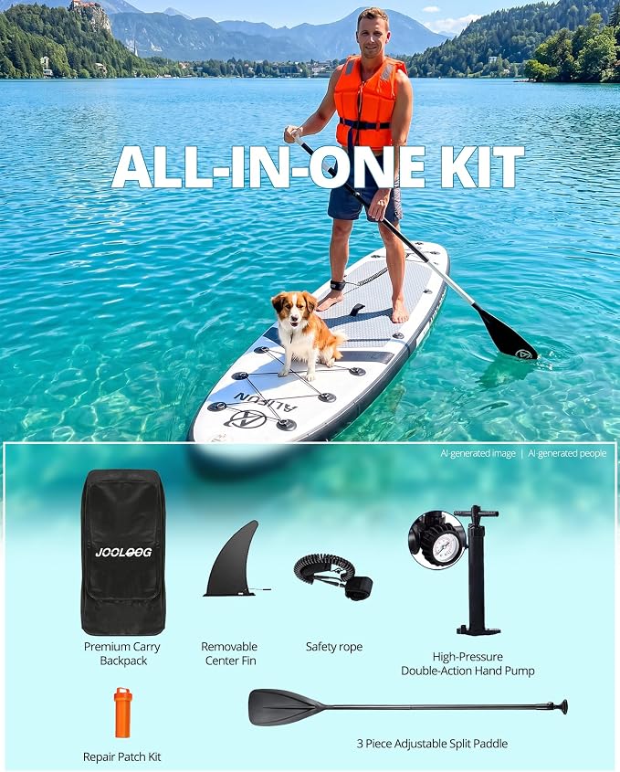 Inflatable Stand Up Paddle Board with Seat, 10'6"/10'5" SUP 440LBS, Recreational Paddleboard for Adults Beginners, Blow Up Paddle Board with Fishing Design, Camera Mount, Cooler Bag & Full Accessories