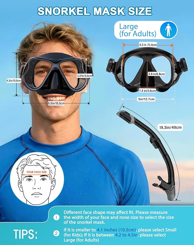 Greatever Dry Snorkel Set,Panoramic Wide View Anti-Fog Scuba Diving Mask,Professional Snorkeling Gear for Adults Kids