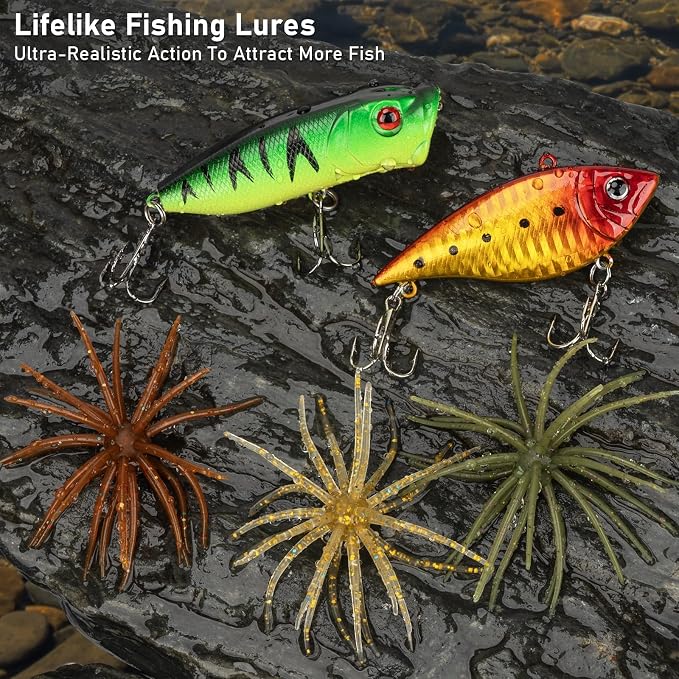 THKFISH 400PCS Fishing Lures Accessories Kit with Large 3-Layer Tackle Box Complete Freshwater Bass Fishing Gear Tools Set with Pliers, Fish Scale, Crankbait, Hooks, Weights Gift for Men (Orange)
