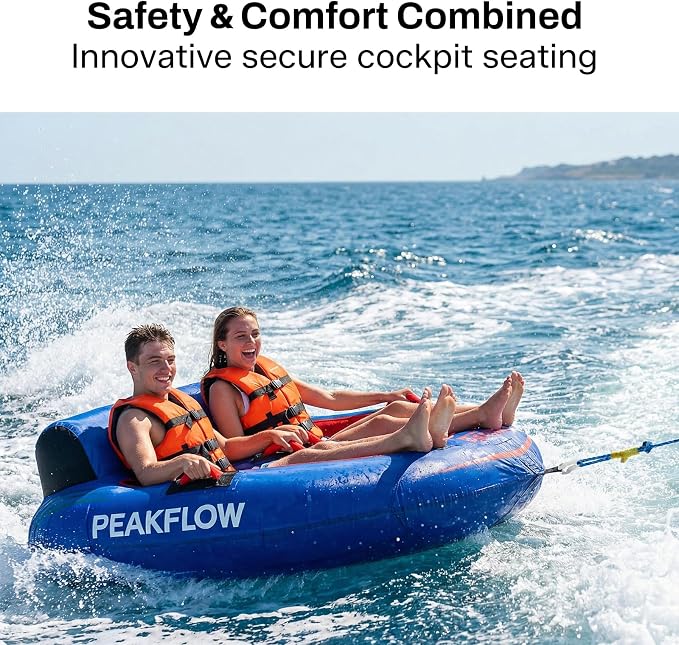 PEAKFLOW Towable Tube,Boat Tube,2 Person Models,Tubes for Boating,Lake & Ocean Fun, Inflatable Boat Tubes and Towables,65x60Inches Inflated,Velocita Series
