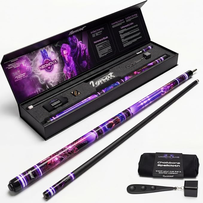 IgnatGames Premium Pool Cue Stick – 58" 2-Piece, Canadian Maple Cue with 12.5mm AirStrike Shaft, Premium Case & Accessories