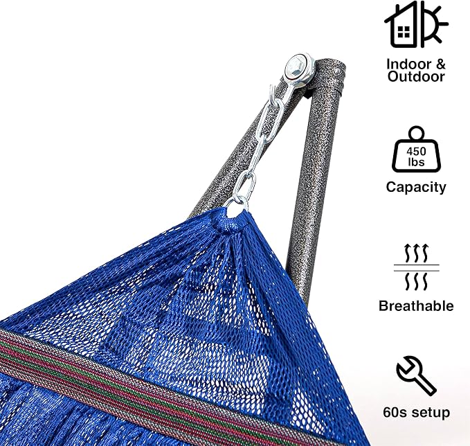 Best Home Fashion Portable Hammock with Collapsible Steel Stand, 450 lbs Capacity, No Tools Assembly, Carrying Bag Included, Perfect for Indoor Outdoor Backyard Patio Camping Beach, Navy