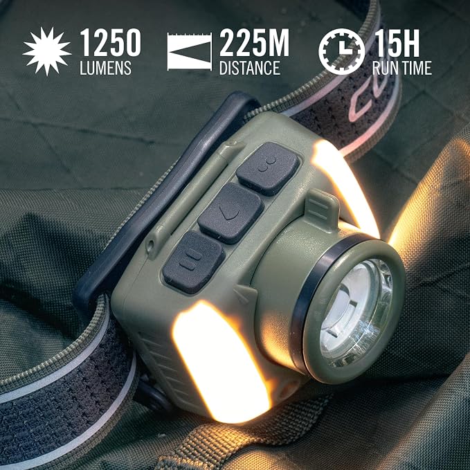 Coast FL97R Voice-Controlled 1200 Lumen Rechargeable LED Headlamp with Pure Beam Spot & Flood, ARC Lighting, Red & Green Color Modes, Glide Focus Radial Arm Dial and USB-C Charge Port, Ocean Blue