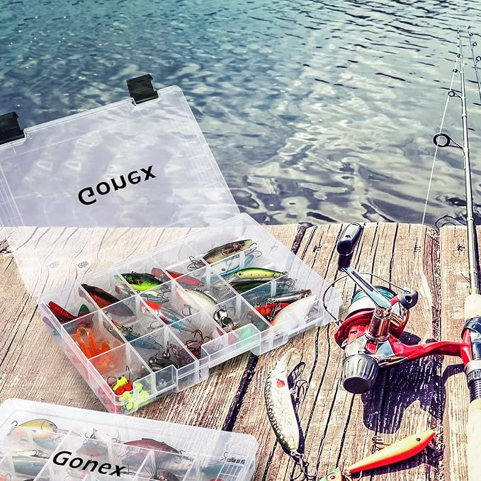 Gonex 3600 3700 Fishing Tackle Trays Lure Box with Adjustable Dividers | Clear PP Material, Adjustable Compartments, Fits Standard Tackle Box , For Fishing Lures Hooks Beads Accessories Storage