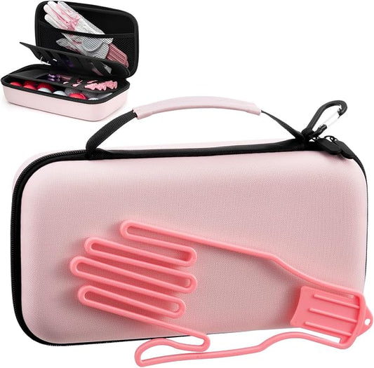 Golf Glove Holder Case with Glove Shaper, Pink Protective Hard Shell Accessory Case, Golf Gift for Woman, for Tees, Ball Markers, Phone, Divot Tool and Accessories