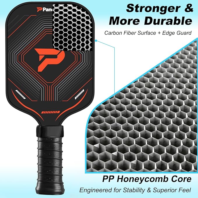 Pickleball Paddles Set of 4, Complete Family Starter Kit – 4 Balls (Indoor & Outdoor), 4 Overgrips & Bag, Lightweight Carbon Fiber Rackets for Beginners & Intermediate, Ready to Play Anywhere
