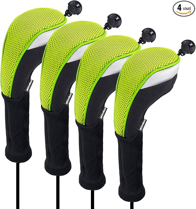 Andux 4pcs Long Neck Golf Hybrid Club Head Covers Dial No. Tag CTMT-02 | Mesh Breathable material | all the Same Size | Coloured Piping | Pull-On Closure