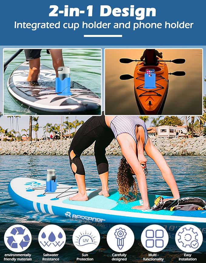 WYLOSUA® Paddle Board Cup Holder Kayak Cup Holder 2-in-1 Design for Drinks & Phone, for SUP/Kayak/Canoe, Water Sports Accessories (Fishing/Boating/Recreation)