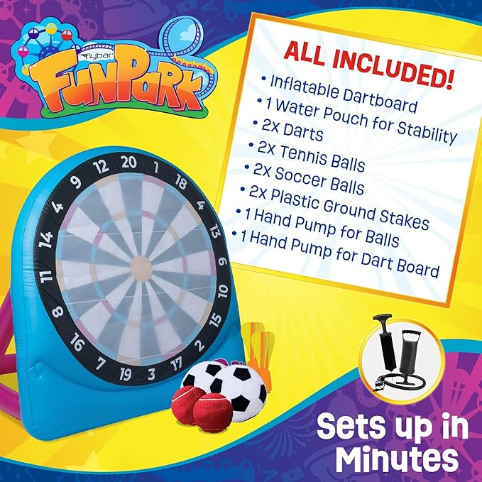 Flybar Inflatable Giant Dartboard Game for Kids & Adults, Backyard Lawn Game Set, Outdoor Play for Family Parties, Camping & Field Day Activities, Set, Quick Setup, Inflates in Minutes, Ages 6+