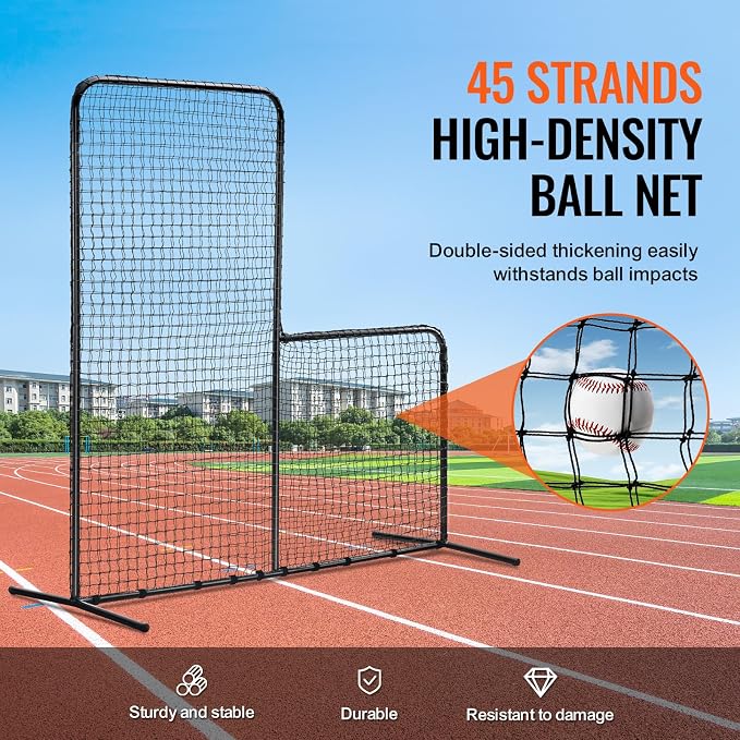 VEVOR Batting Screen - Baseball & Softball Protector with Carry Bag & Ground Stakes, Pitching Net for Pitchers Protection