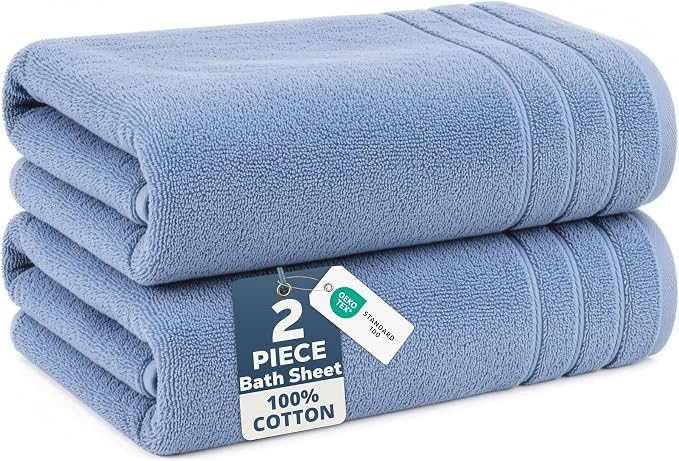 Casa Platino 100% Cotton 2 Pack Bath Sheets (36"x72") - RingSpun Cotton Extra Large Bathroom Towel Sets - Quick Dry, Soft & Absorbent Oversized Bath Towels - Machine Wash in Cold Water - Cerulean Blue