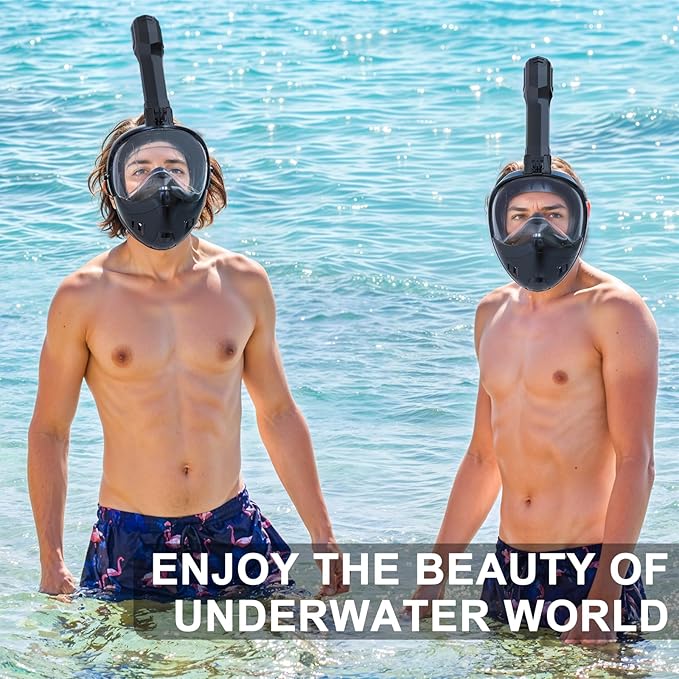 Full Face Snorkel Mask, Snorkeling Gear for Adults Kids with Latest Dry Top Breathing System and Detachable Camera Mount, with 180 Degree Panoramic View