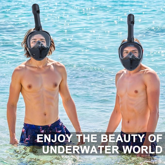 Full Face Snorkel Mask, Snorkeling Gear for Adults Kids with Latest Dry Top Breathing System and Detachable Camera Mount, with 180 Degree Panoramic View