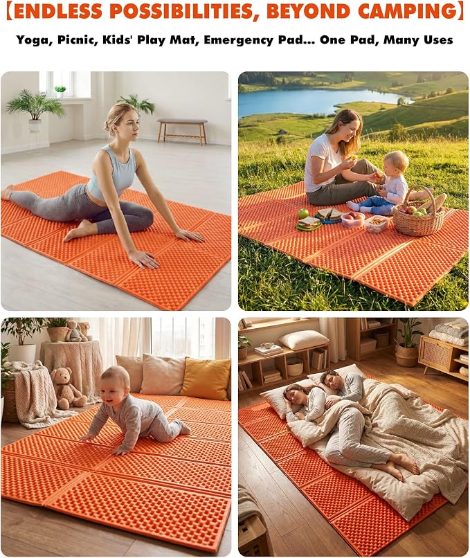 Camping Foam Sleeping Pad Lightweight Closed Cell Folding Camping Mat Moisture-Proof Camping Mattress Portable for Outdoor Hiking Mountaineering Blue