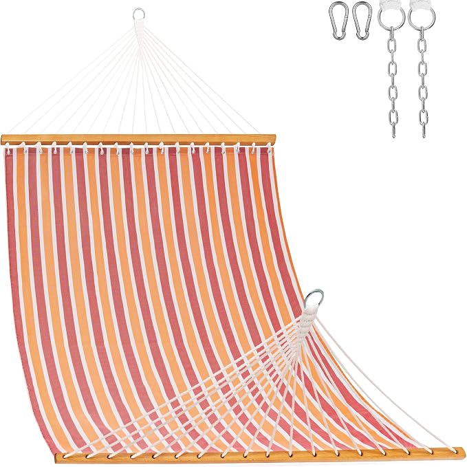 Lazy Daze Hammocks Quick Dry Hammock with Spreader Bar Textliene Fabric Double 2 Person Hammock with Chains Outdoor Patio Poolside Backyard Beach 450 lbs Capacity, Red Stripes