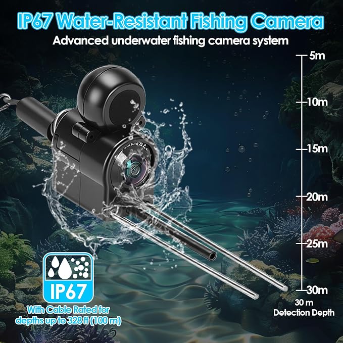 Underwater Fishing Camera with Monitor, Portable Fish Finder Camera 8000mAh Battery, 195° Wide Angle Ice Fishing Camera with Night Vision Fish Finder Camera for Boat Kayak Fishing