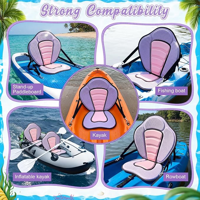 Vinsot Kayak Seat Cushion Universal Paddle Board Seat with Back Support Adjustable Non Slip Boat Chair Seats with 4 Straps and Storage Bag for Kayak Boat Sup Canoe