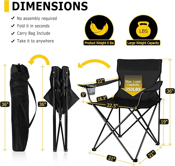 Joyfair Portable Camping Chair, Outdoor Lawn Folding Chairs for Adults, Heavy Duty Large Foldable Chairs for Beach, Fishing, Tailgating and More Outdoor Sport, Carry Bag & Cup Holder